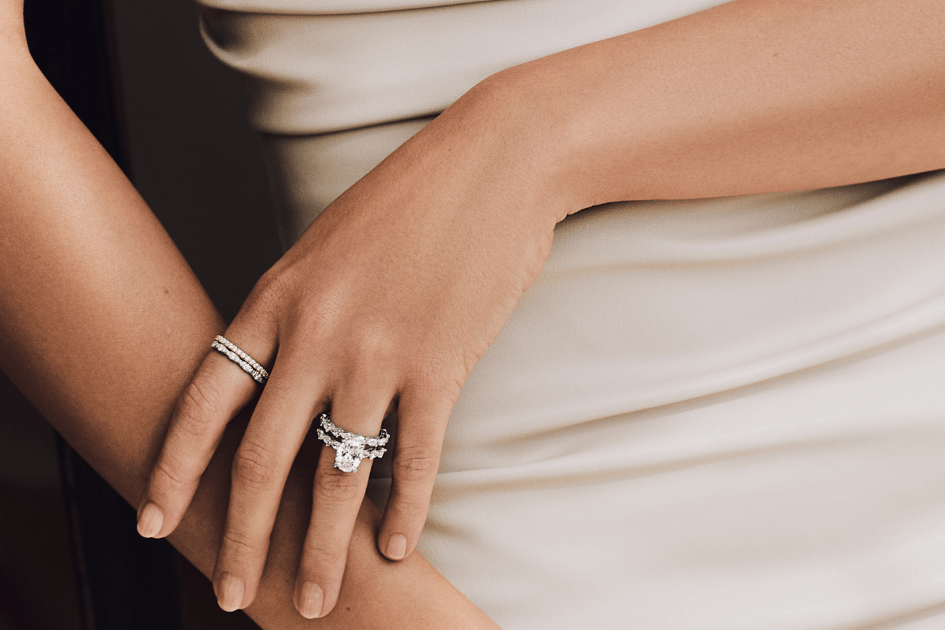 a stylish ring stack, featuring an engagement rings tack with an eternity band