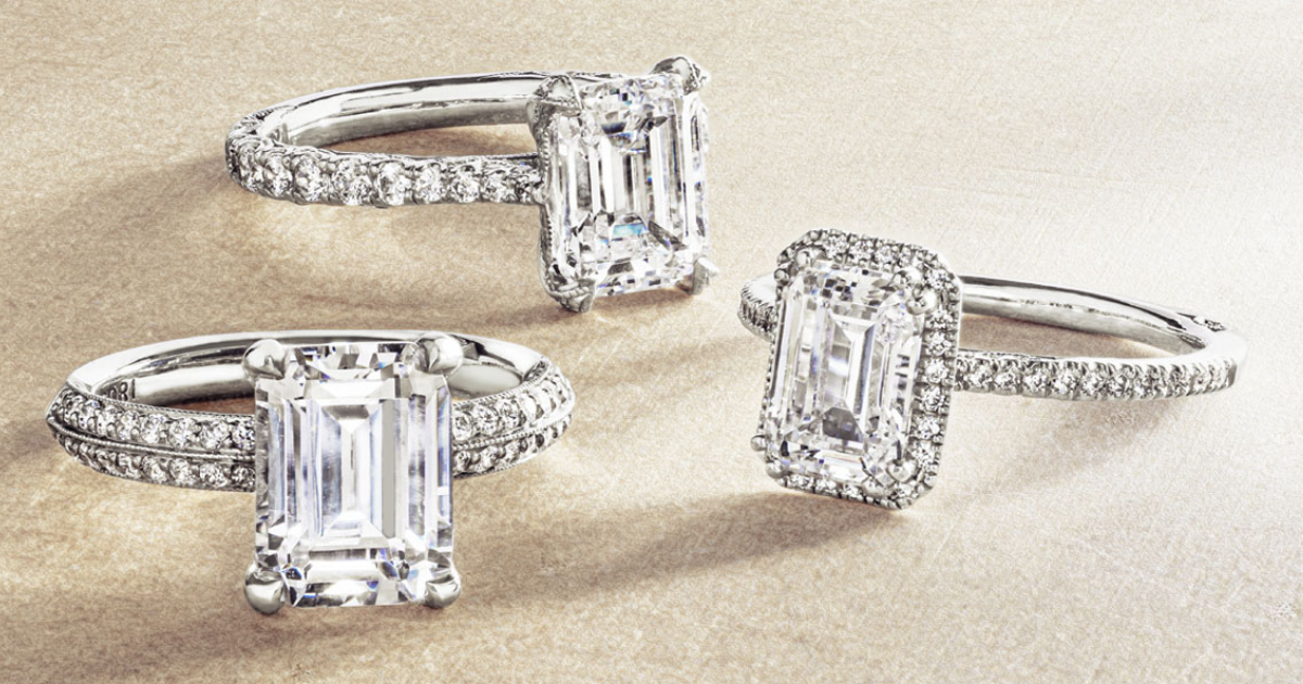 Emerald Cut Halo Diamond Engagement Ring | Ouros Jewels